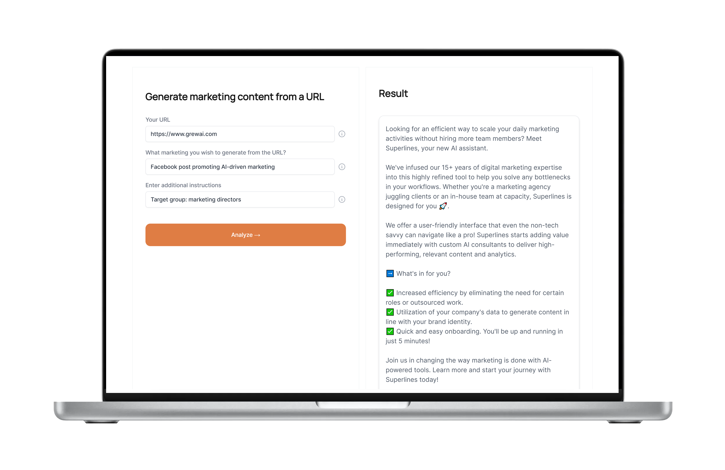 Create marketing content from URL