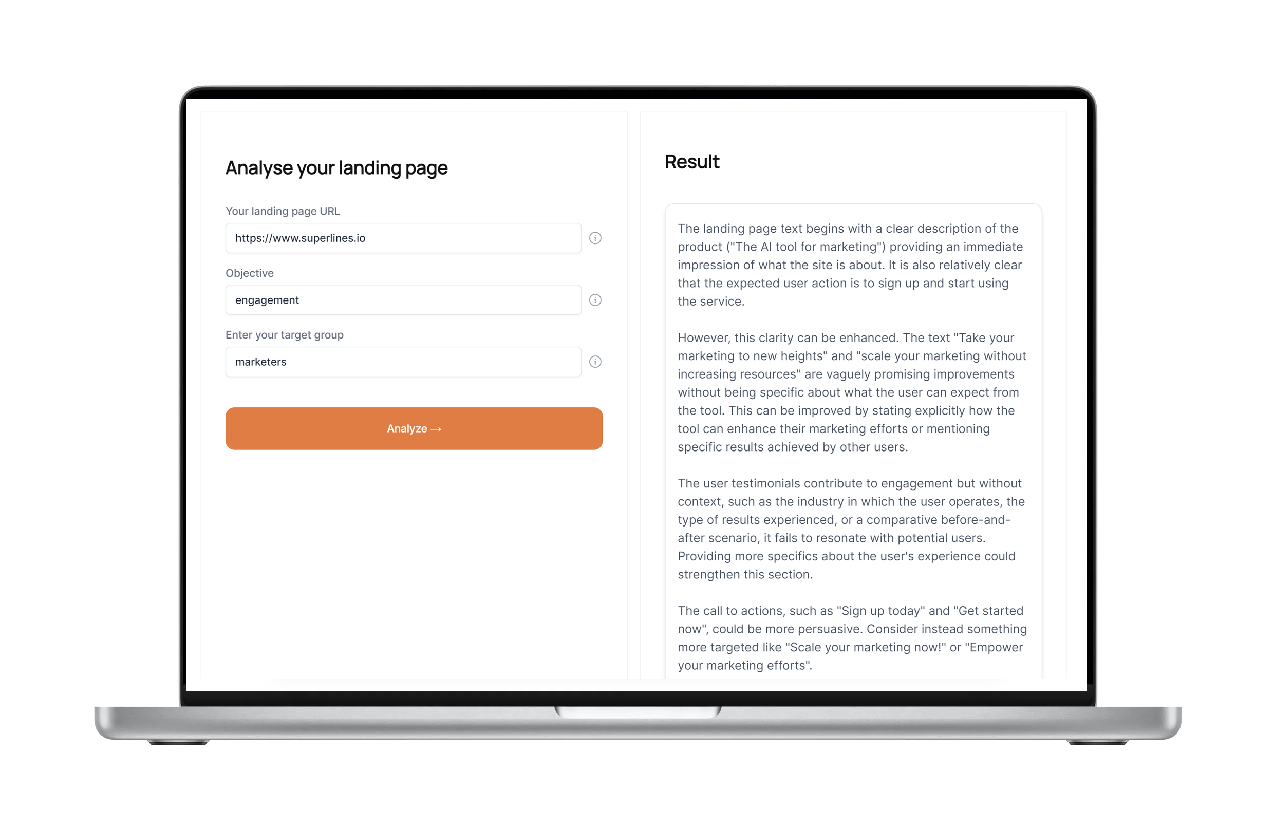Superlines Landing Page Analyser